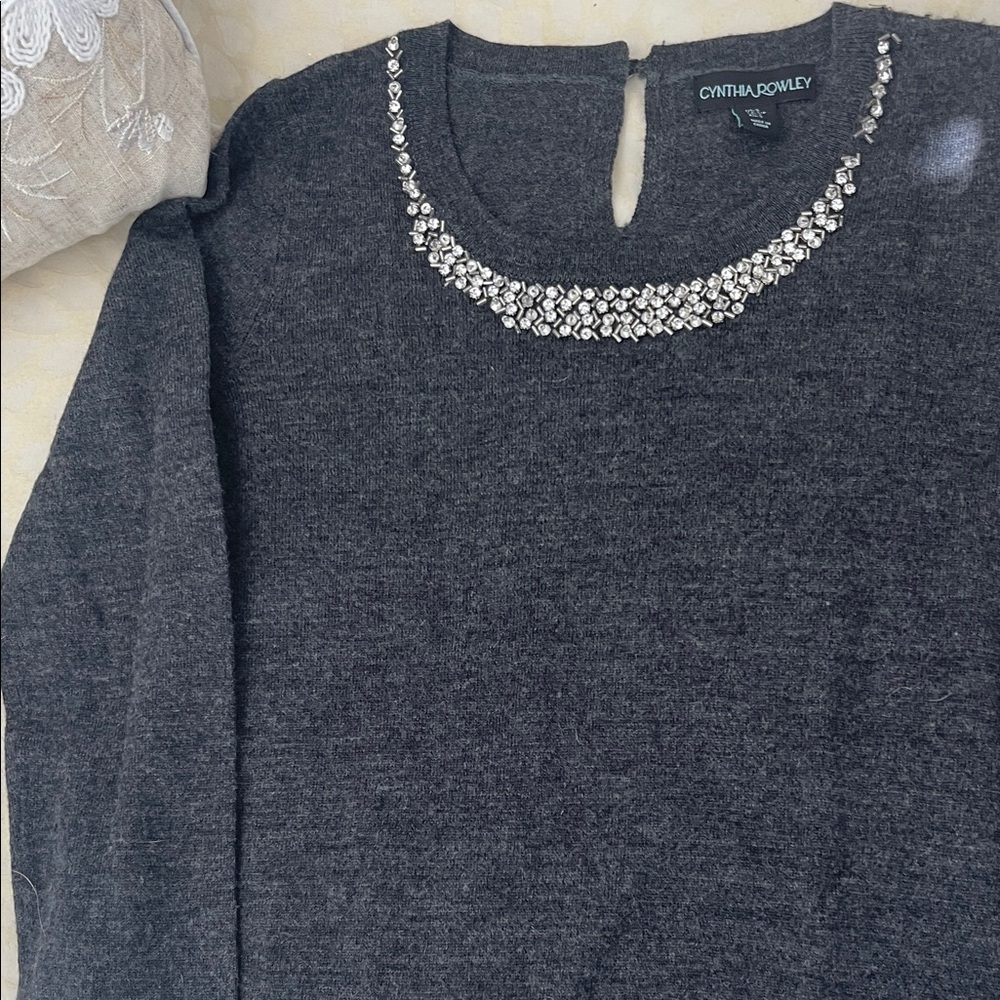 Cynthia Rowley Charcoal Sweater with Sparkling Embellishments